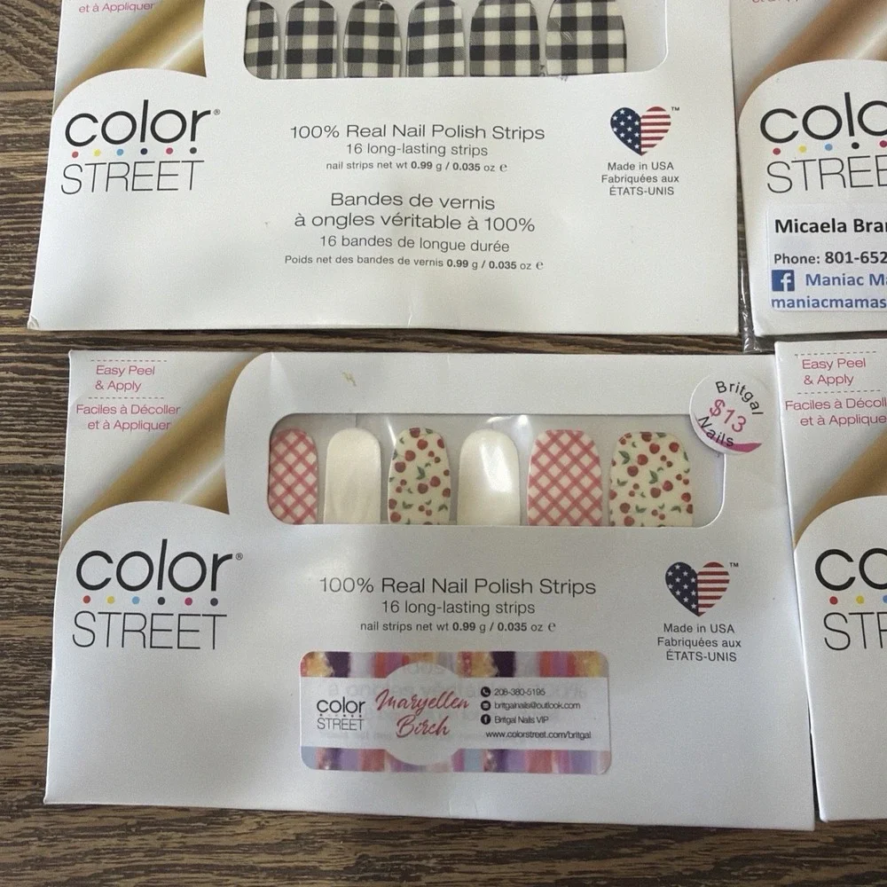 4 Sets Of Color Street Nail Polish Strips Cherry Floral Plaid Made USA Retired